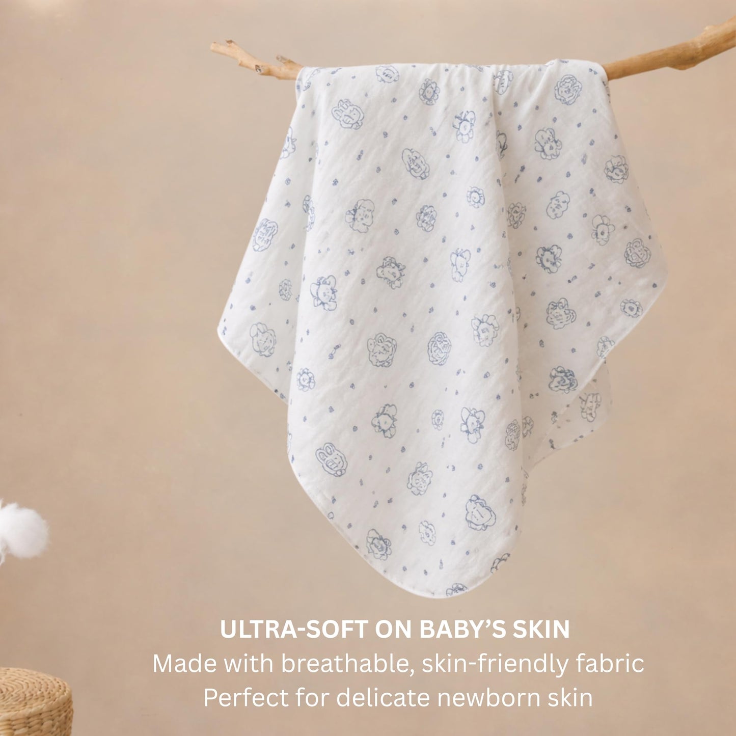 Organic Cotton Muslin Blanket - Bunny and Bear