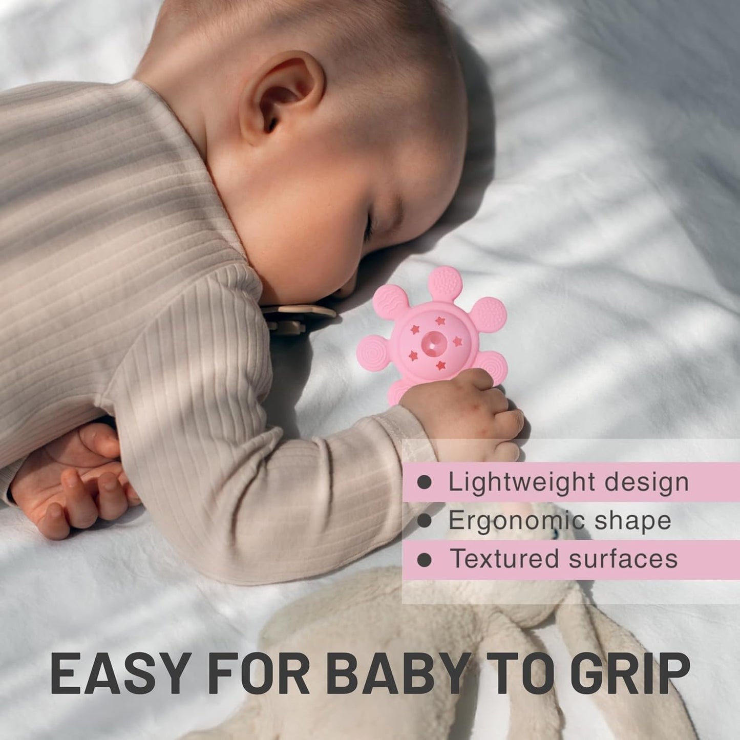 Silicone Flower Rattle Teether - Soft Peach