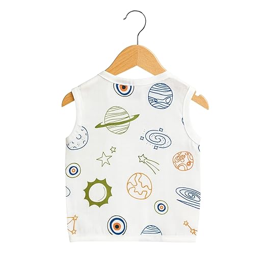 Sleeveless Jhabla With Button- Muslin - Galaxy Dreams