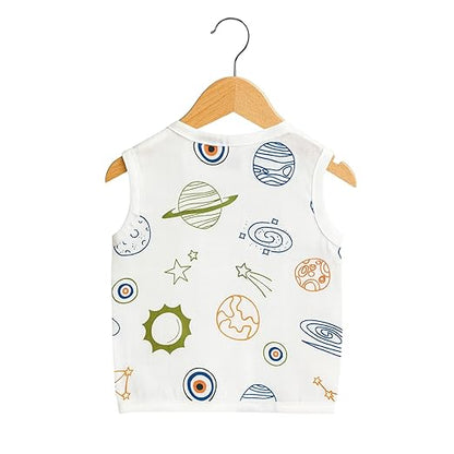 Sleeveless Jhabla With Button- Muslin - Galaxy Dreams