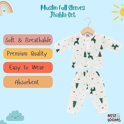 Muslin Full Sleeves Jhabla Set - Organic Cotton Muslin - Christmas Wonderland