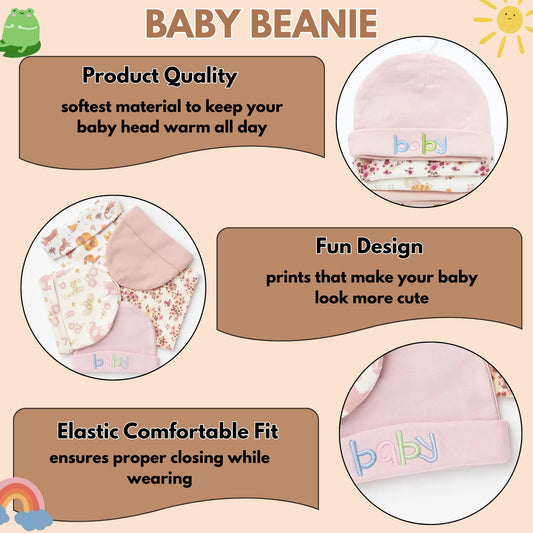 Unisex Baby Beanies Set of 5 - Pastel Baby