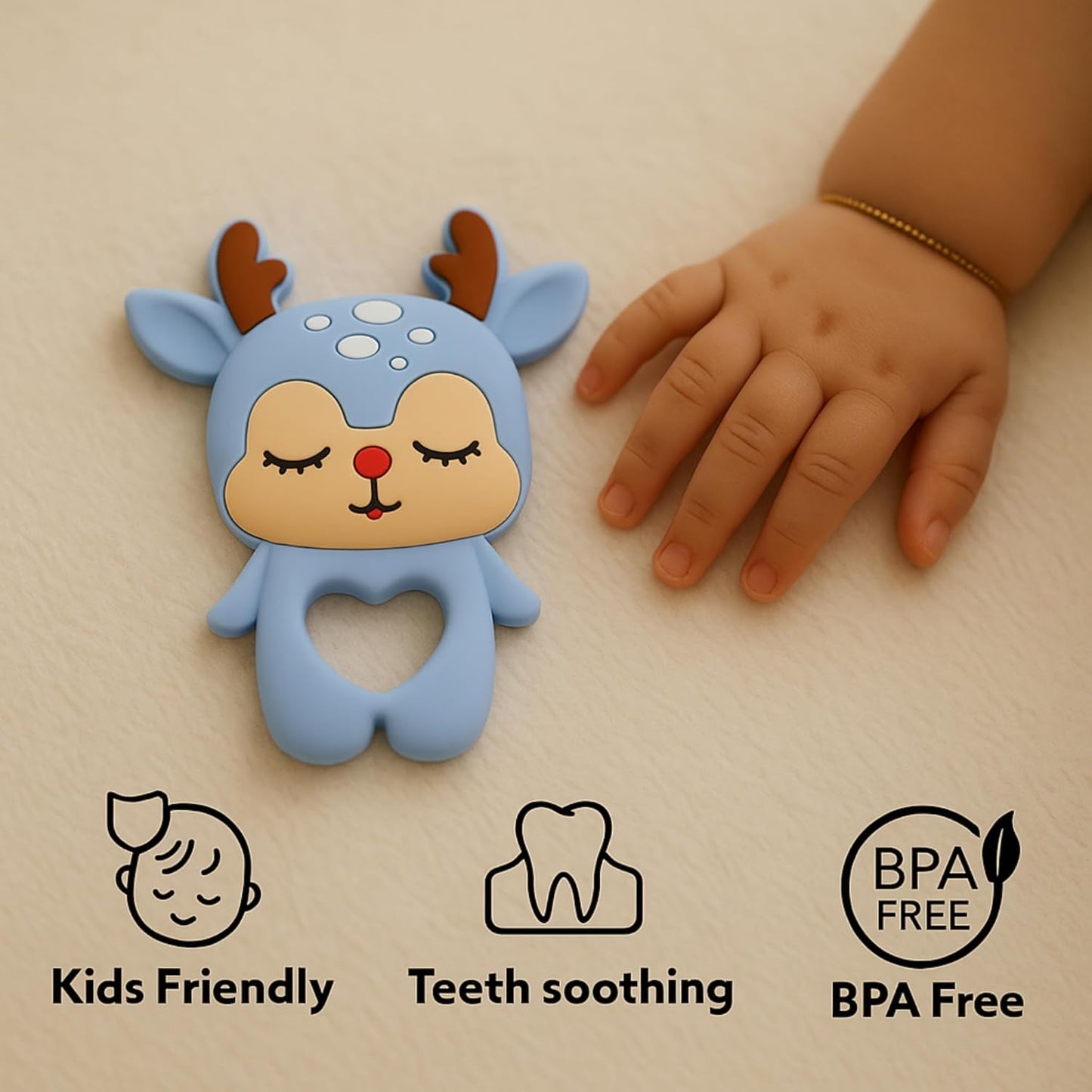 Silicone Cartoon Teether - Deer (Blue)