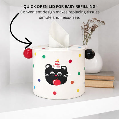 Decorative DIY Baby Wipes & Tissue Storage Box - Polka Kitty White