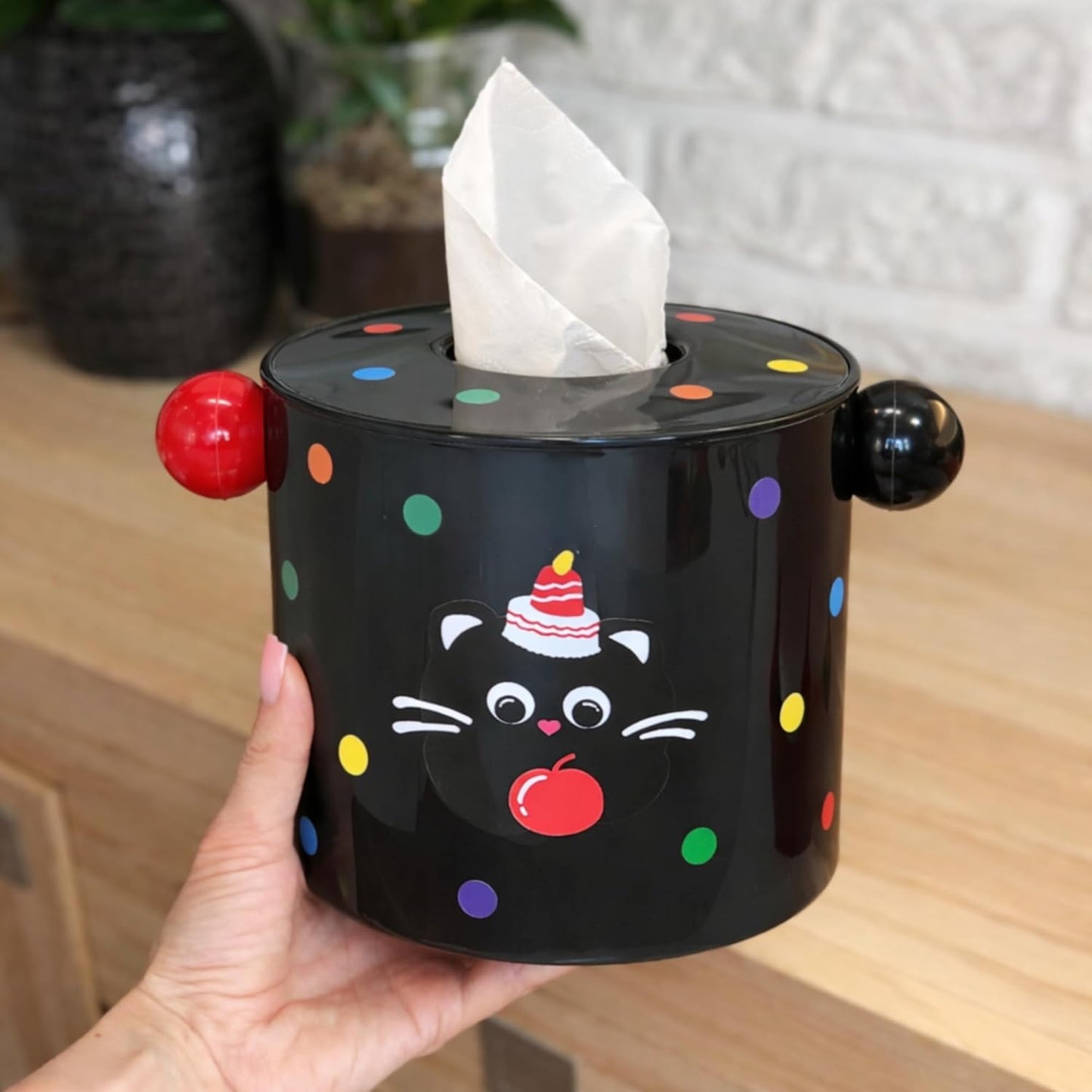 Decorative DIY Baby Wipes & Tissue Storage Box - Polka Kitty Black