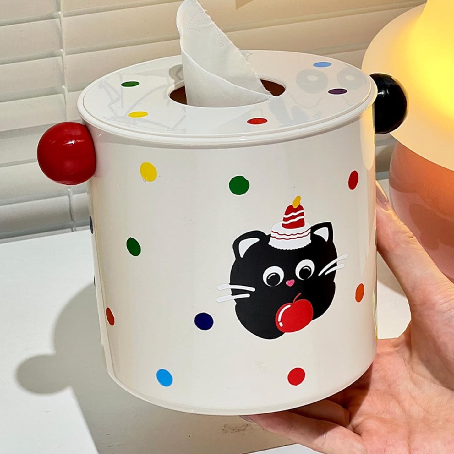 Decorative DIY Baby Wipes & Tissue Storage Box - Polka Kitty White