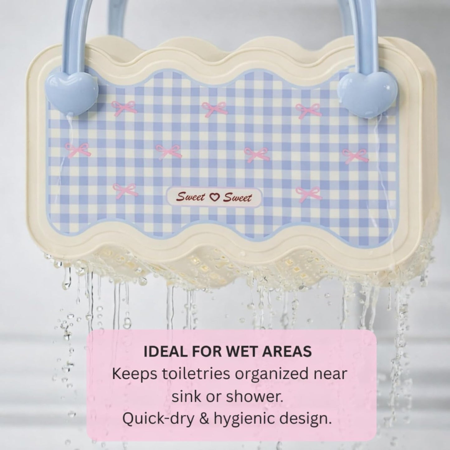 Multi-Purpose Bathroom & Vanity Storage Basket with Portable Handle - Blue Checks