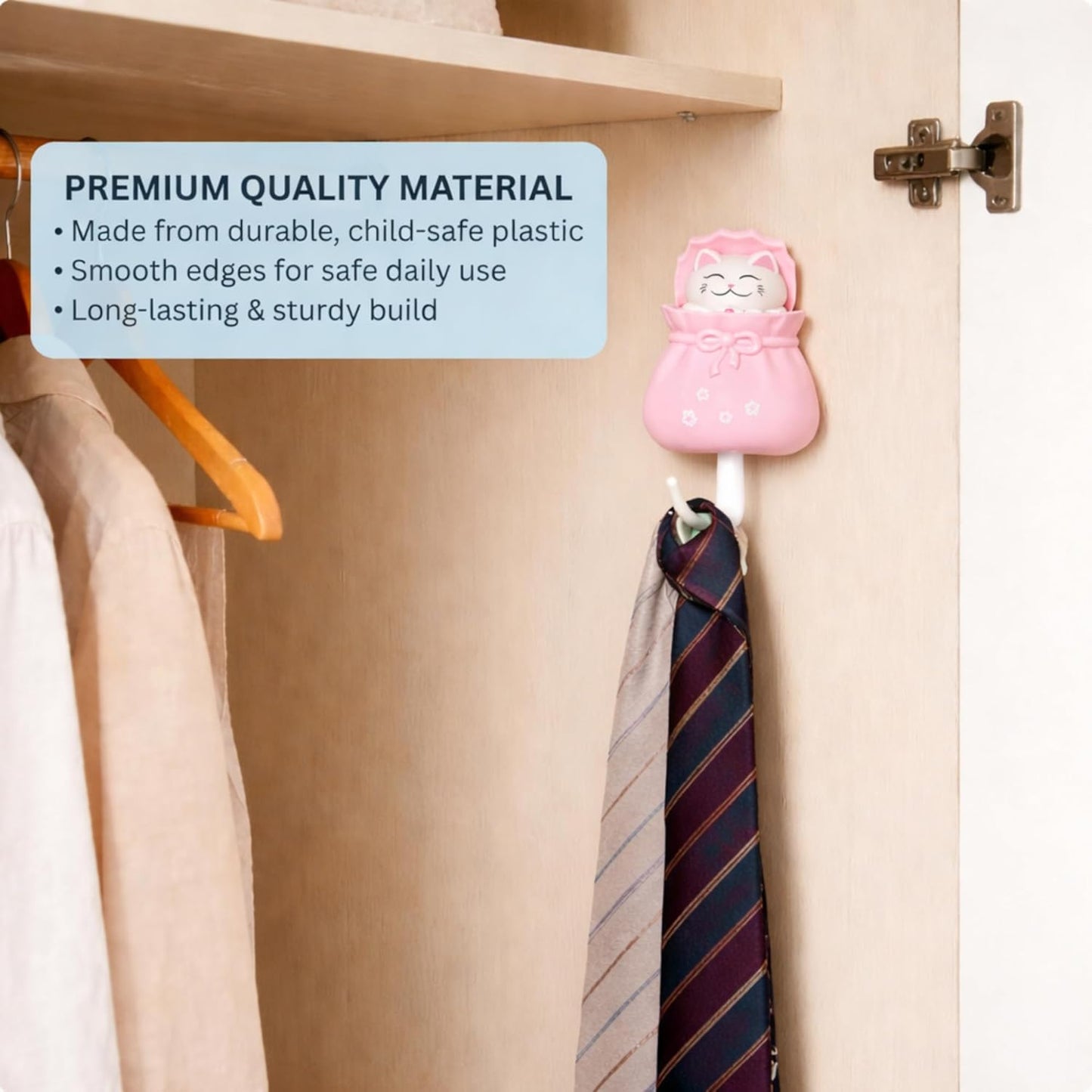 Adhesive Multipurpose Wall Hook for Towels, Bags & Clothes - Pink Kitty