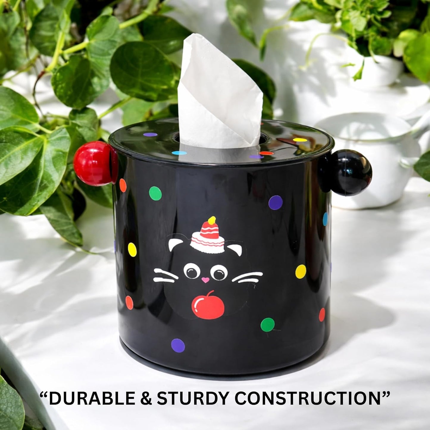 Decorative DIY Baby Wipes & Tissue Storage Box - Polka Kitty Black