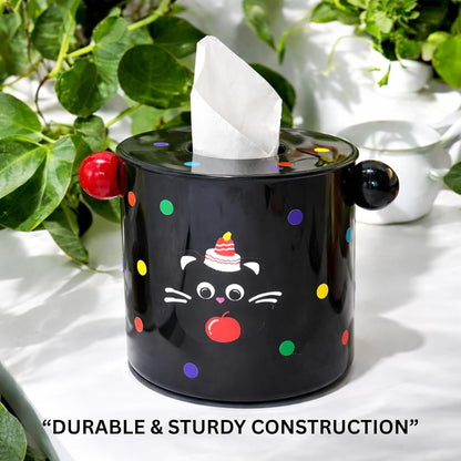 Decorative DIY Baby Wipes & Tissue Storage Box - Polka Kitty Black