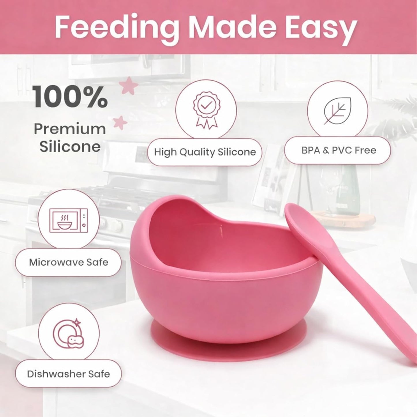 Silicone Suction Bowl & Spoon Set - Pink Popsicle
