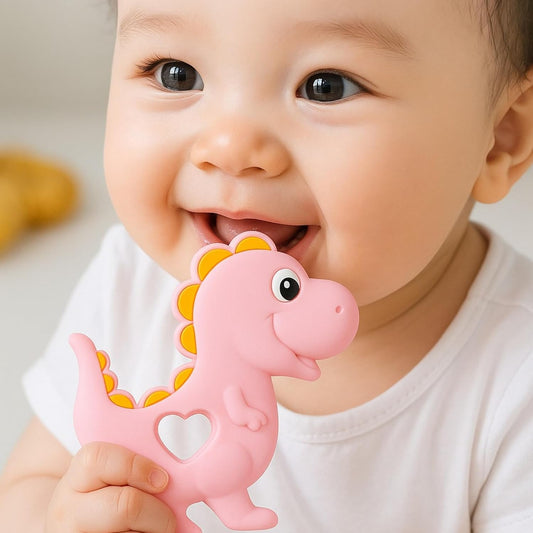 Silicone Cartoon Teether - Dinosaur (Pink)
