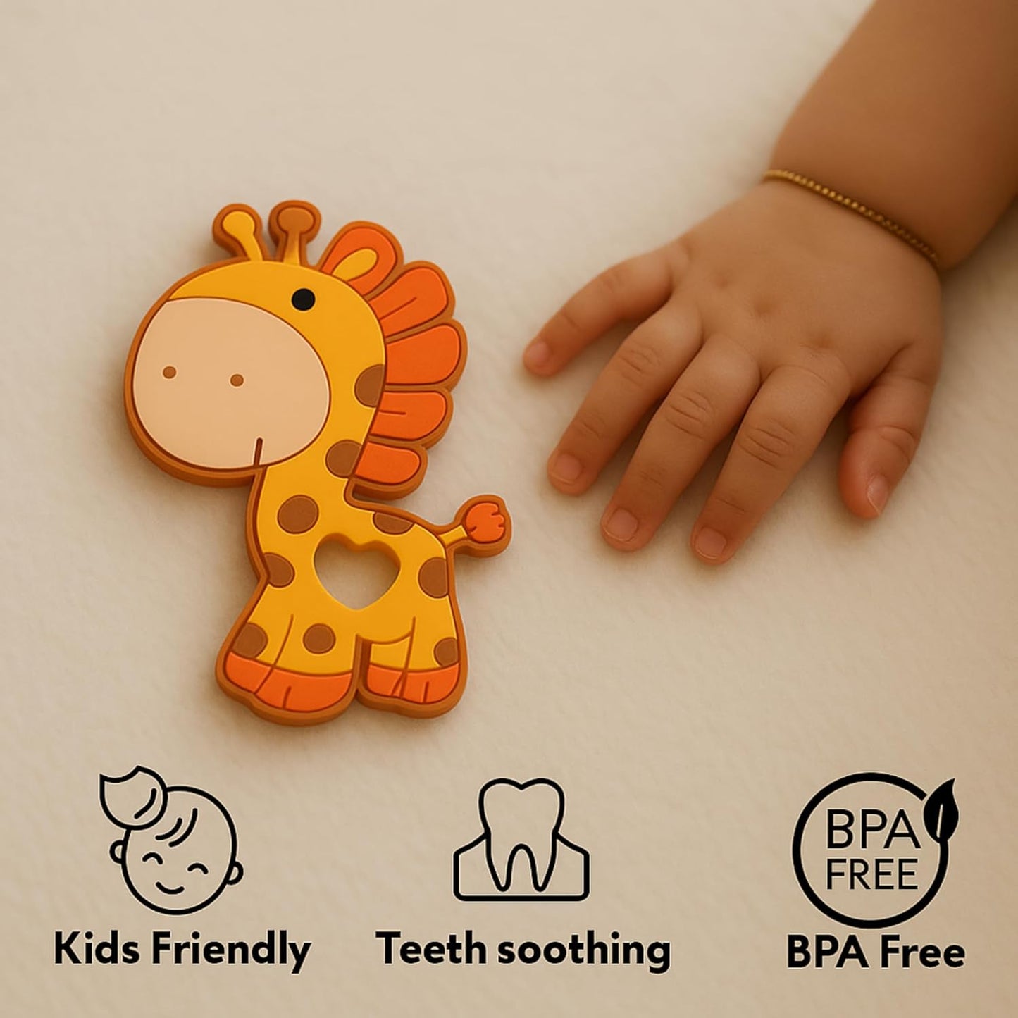 Silicone Cartoon Teether-Giraffe (Orange)
