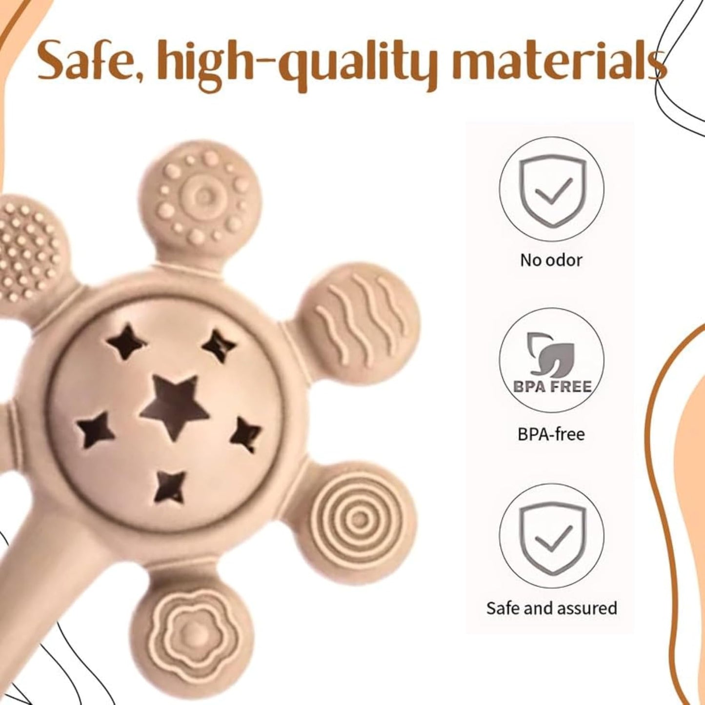 Silicone Flower Rattle Teether - Soft Cocoa