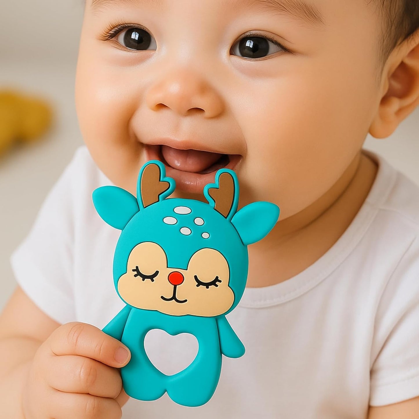 Silicone Cartoon Teether- Deer  (Turquoise )