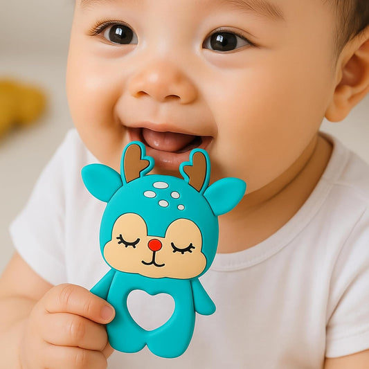 Silicone Cartoon Teether- Deer  (Turquoise )