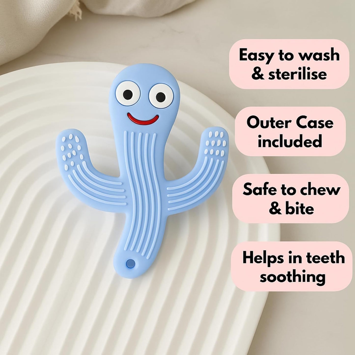 Silicone Cartoon Teether - Cactus (Blue)