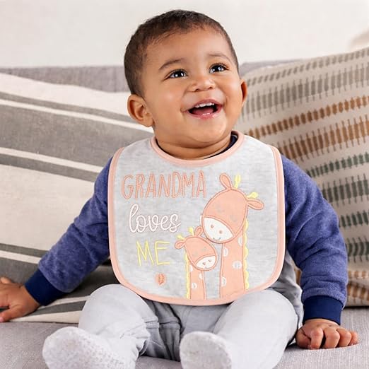 Cloth Feeding Bib Set of 3 - Grandma Loves Me