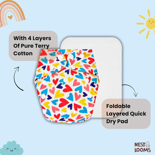 Reusable Cloth Diaper - Colorful Hearts