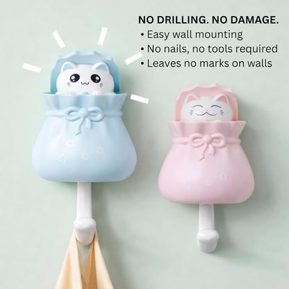 Adhesive Multipurpose Wall Hook for Towels, Bags & Clothes - Pink Kitty