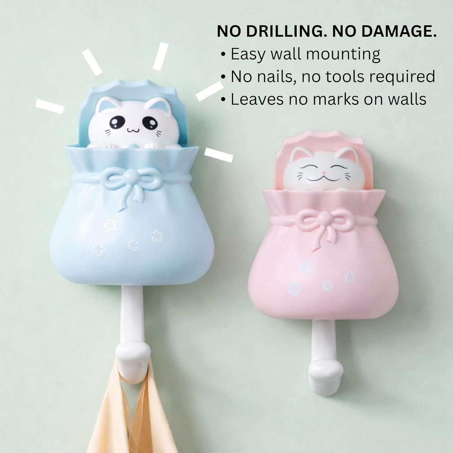 Adhesive Multipurpose Wall Hook for Towels, Bags & Clothes - Blue Teddy