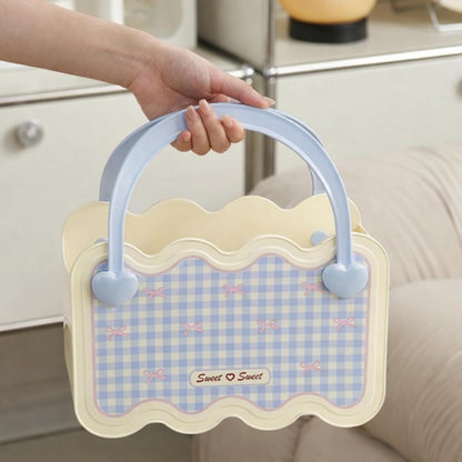 Multi-Purpose Bathroom & Vanity Storage Basket with Portable Handle - Blue Checks