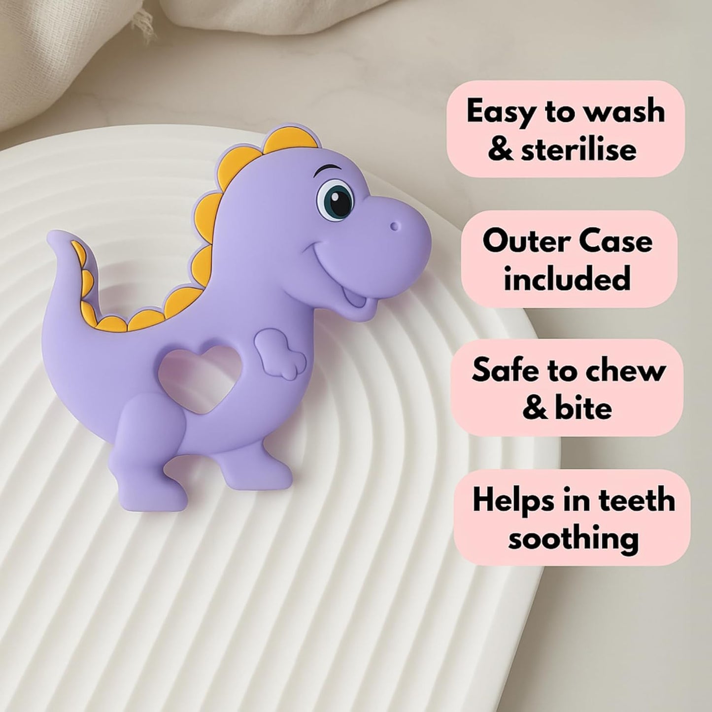 Silicone Cartoon Teether - Dinosaur (Purple)