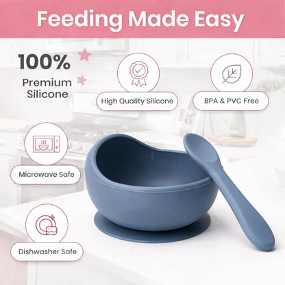 Silicone Suction Bowl & Spoon Set - Blueberry Blue