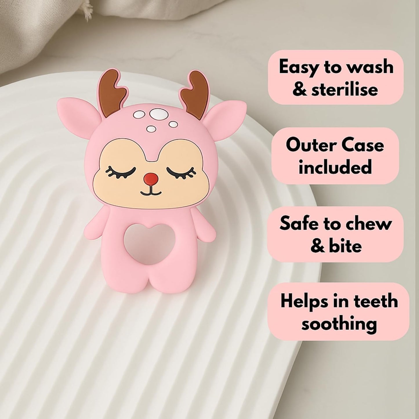 Silicone Cartoon Teether- Deer (Pink)