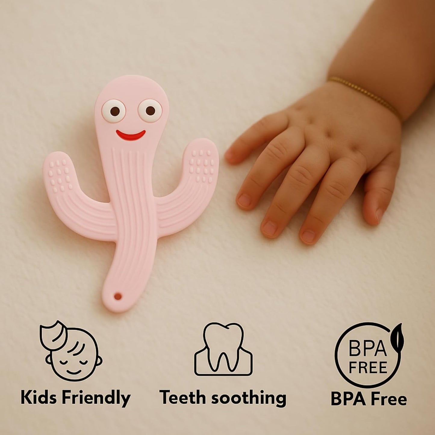 Silicone Cartoon Teether - Cactus (Pink)