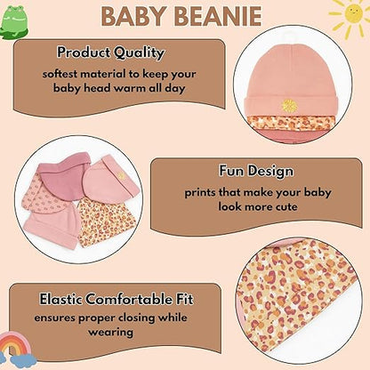 Unisex Baby Beanies Set of 5 - Peach Petal