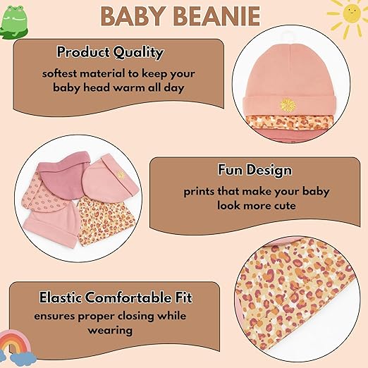 Unisex Baby Beanies Set of 5 - Peach Petal