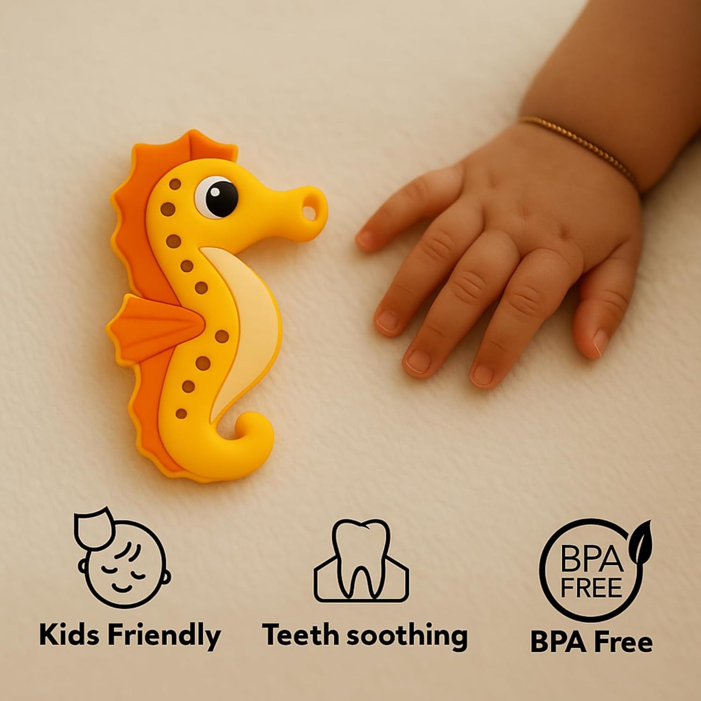 Silicone Cartoon Teether - Seahorse (Orange)