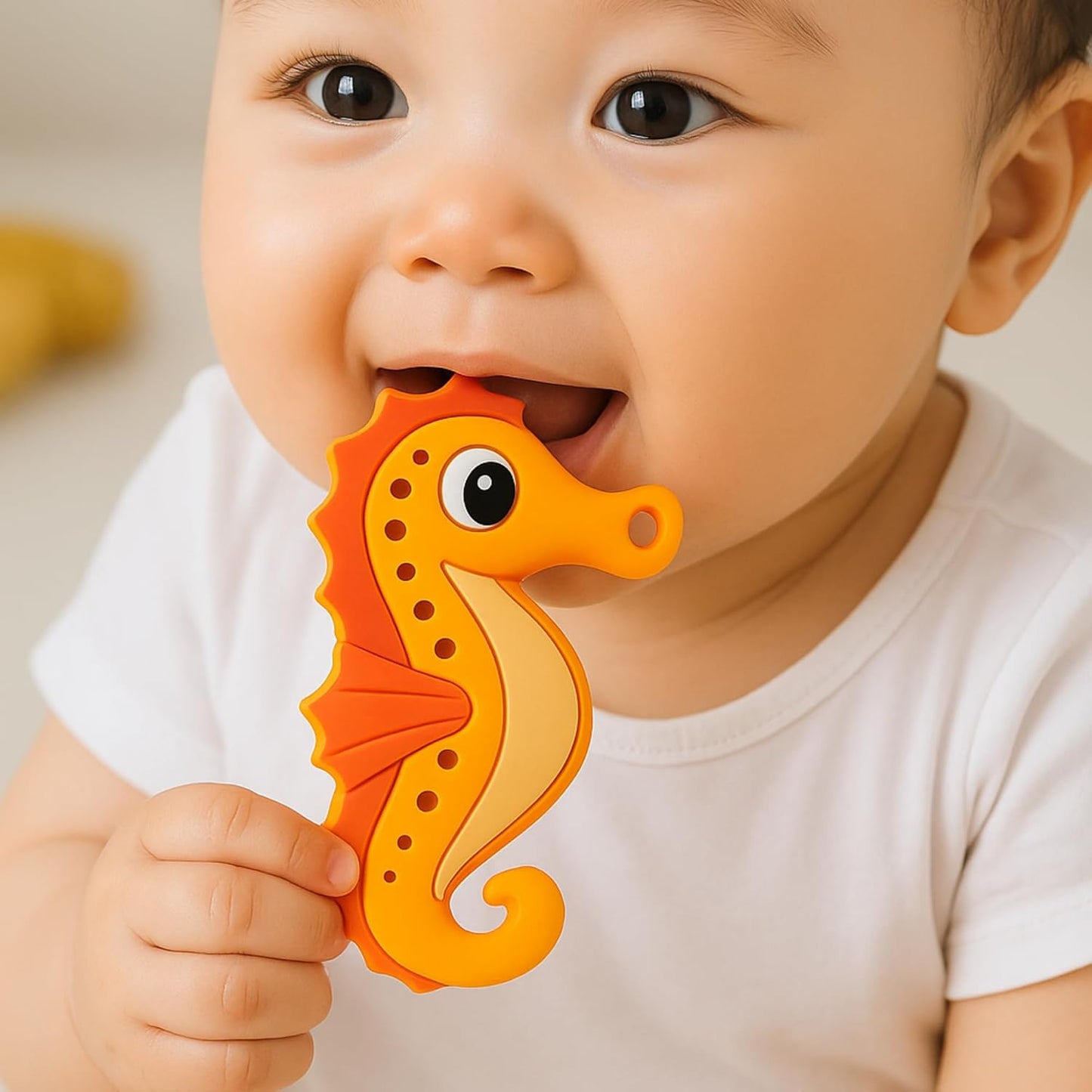 Silicone Cartoon Teether - Seahorse (Orange)