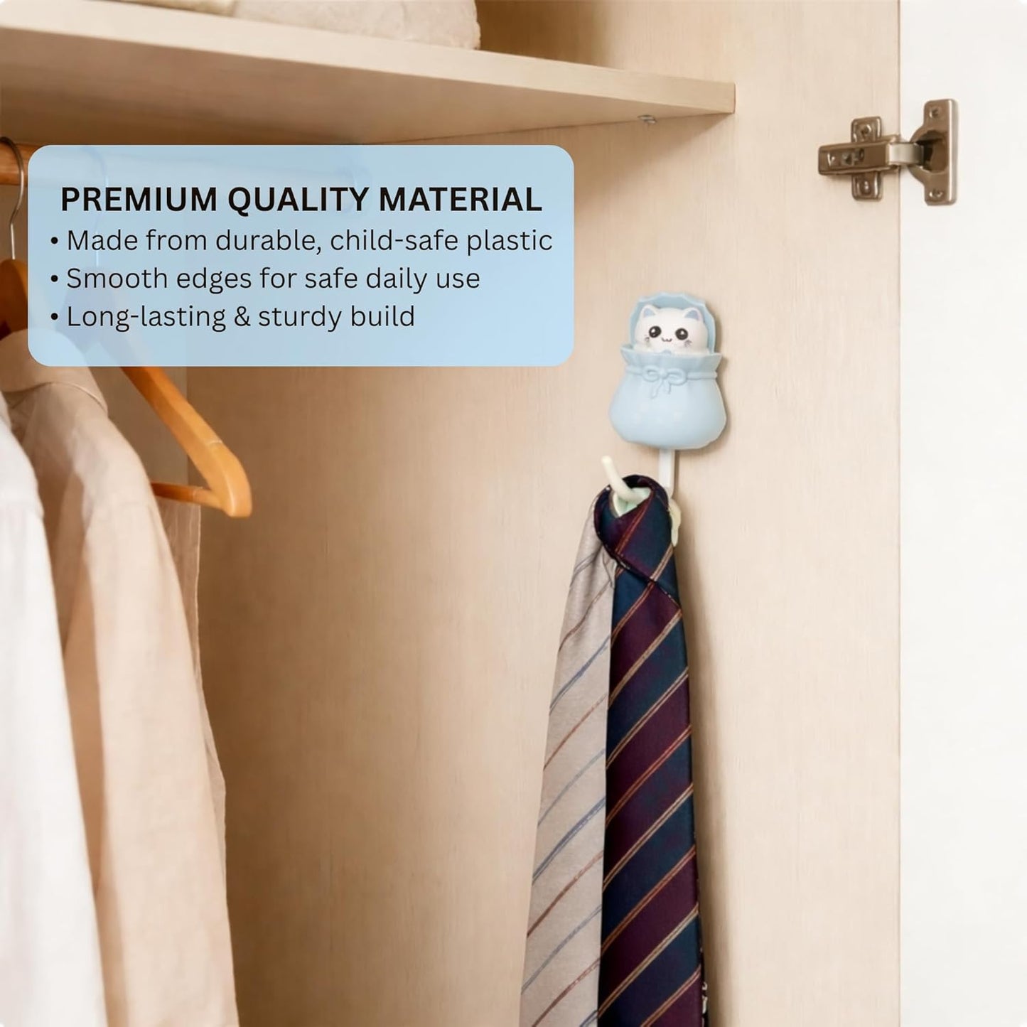 Adhesive Multipurpose Wall Hook for Towels, Bags & Clothes - Blue Teddy