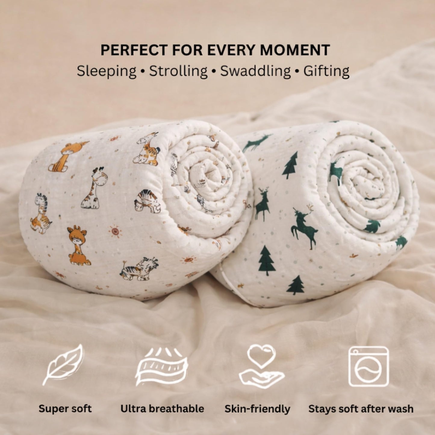 Organic Cotton Muslin Blanket - Jungle Buddies