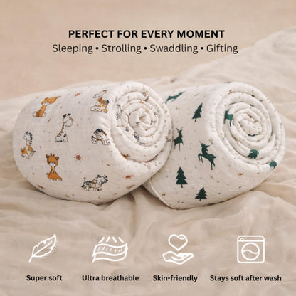 Organic Cotton Muslin Blanket - Jungle Buddies
