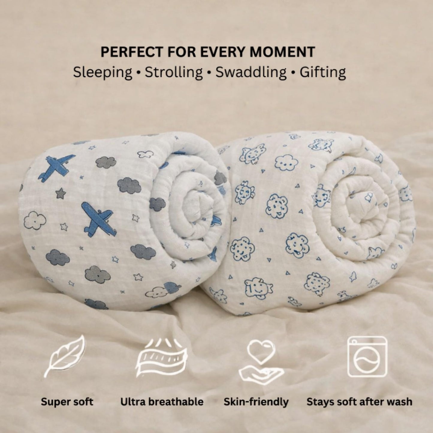 Organic Cotton Muslin Blanket - Sky Journey