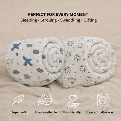 Organic Cotton Muslin Blanket - Bunny and Bear