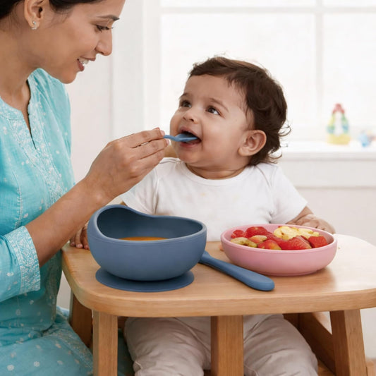 Silicone Suction Bowl & Spoon Set - Blueberry Blue
