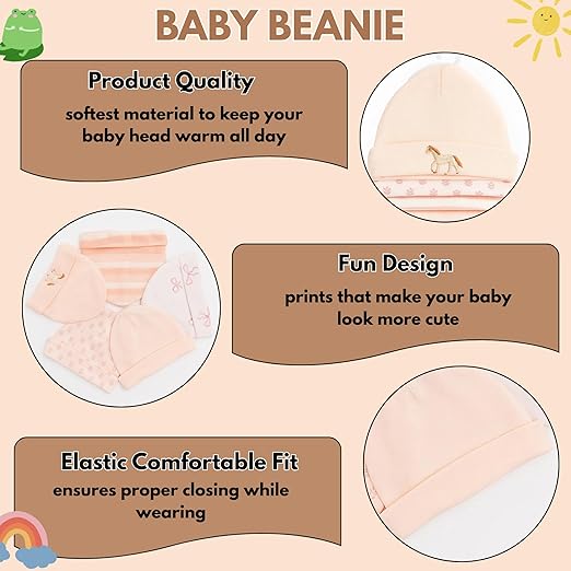 Unisex Baby Beanies Set of 5 - Peachy Horse