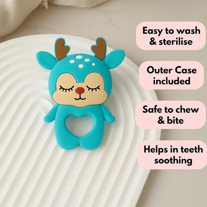 Silicone Cartoon Teether- Deer  (Turquoise )