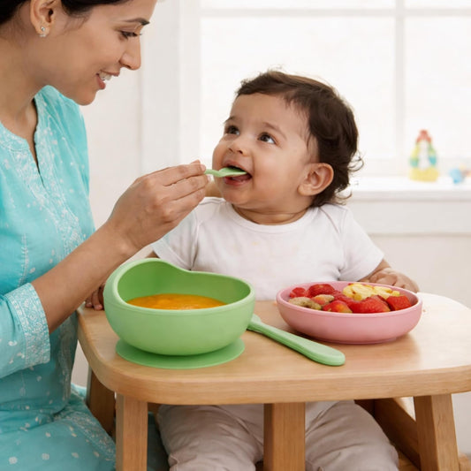 Silicone Suction Bowl & Spoon Set - Olive Mist