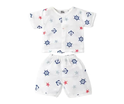 Half Sleeves Jhabla Set - Organic Cotton Muslin -  Sailor Star