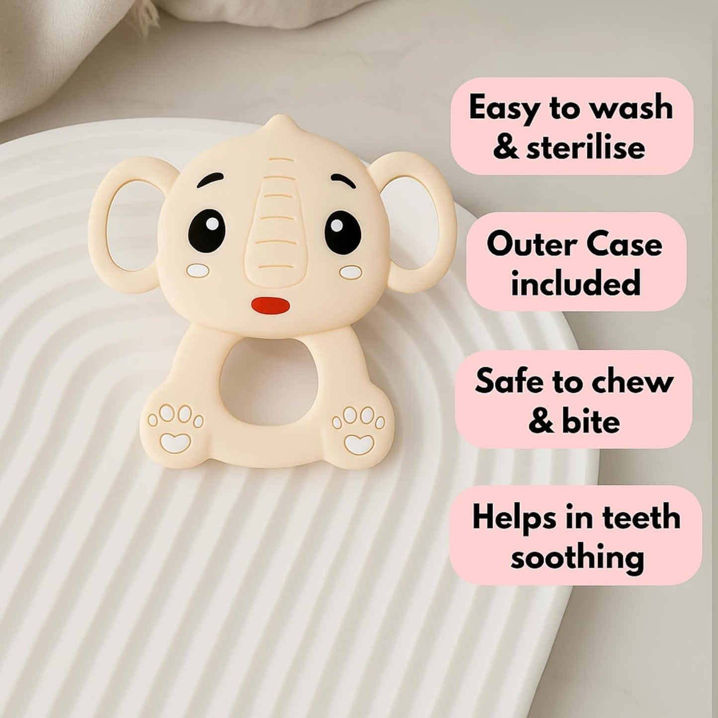 Silicone Cartoon Teether - Elephant  (Skin-Tone)