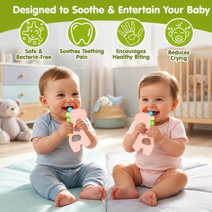 Silicone Rainbow Dino Teether - (Pink)