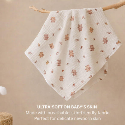 Organic Cotton Muslin Blanket - Bear Snuggle