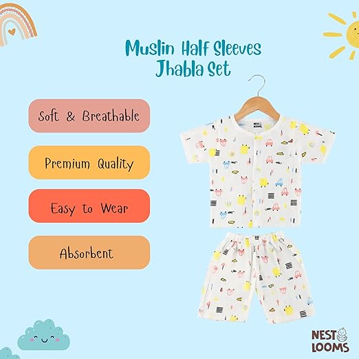Half Sleeves Jhabla Set - Organic Cotton Muslin -  Little Roadtrip