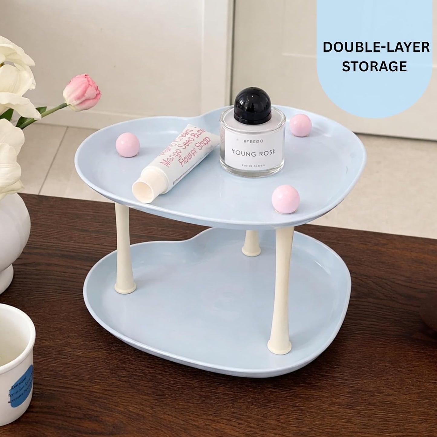 Multi-Purpose Heart-shaped 2 layer Baby Essentials Storage Stand - Aqua Blue
