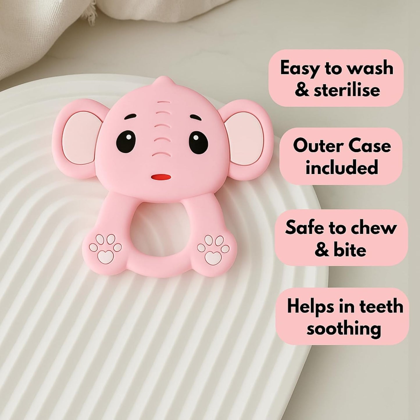 Silicone Cartoon Teether - Elephant (Pink)